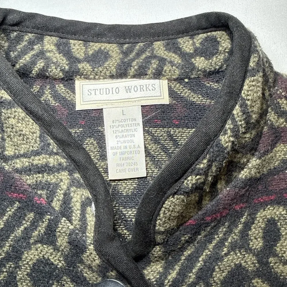 VTG Studio Works Womens Lg Knit Blazer Cardigan Southwestern Boho Aztec EUC